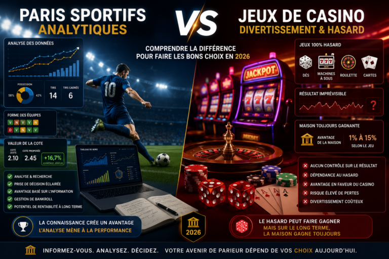 Paris Sportifs vs Casino : Quelle Est la Vraie Différence — et Peut-on Parier de N&rsquo;importe Où dans le Monde?