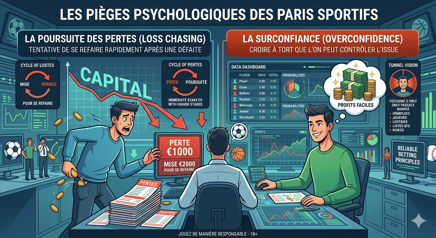 Représentation des pièges psychologiques en paris sportifs comme la poursuite des pertes et la surconfiance