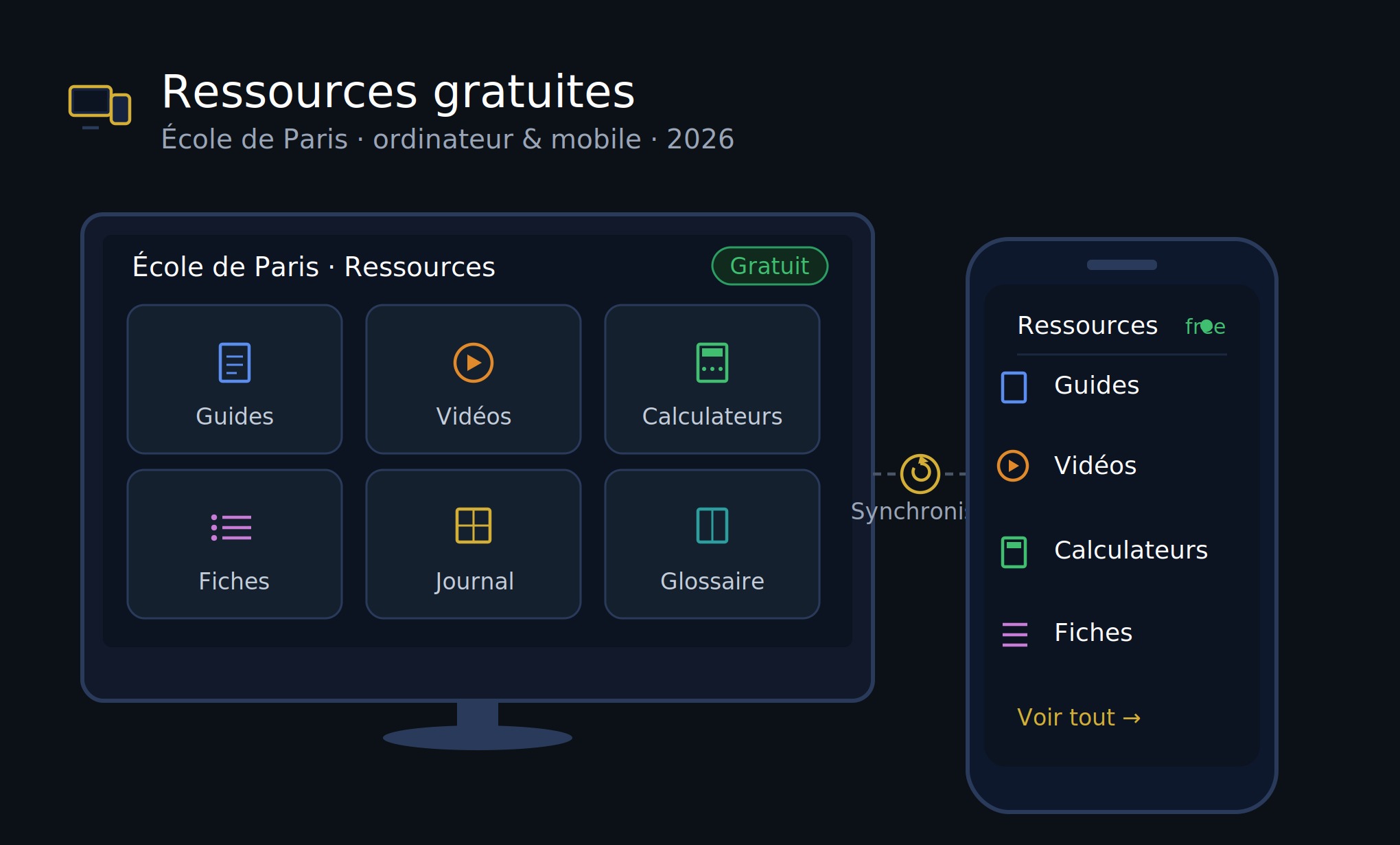 Étudiant en formation paris sportifs accédant aux ressources gratuites de l'École de Paris sur ordinateur et mobile en 2026